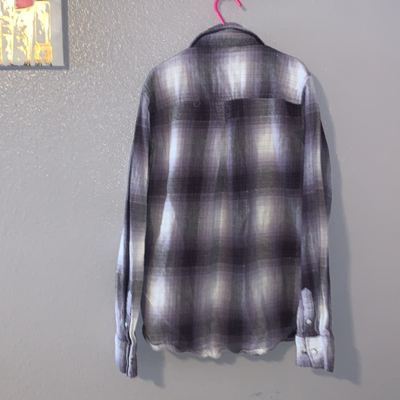 Tractr western purple plaid Pearl buttons pocket long sleeve button down shirt - Picture 6 of 8